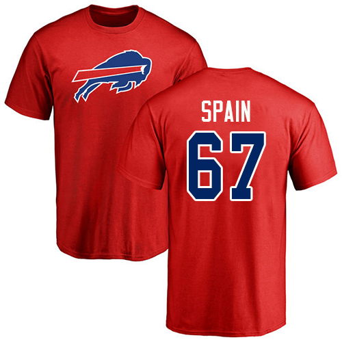 Men NFL Buffalo Bills #67 Quinton Spain Red Name and Number Logo T Shirt